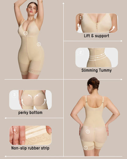 Women’s Colombian Shapewear Bodysuit – Tummy Control Butt Lifter with Zipper Crotch & Detachable Shoulder Straps