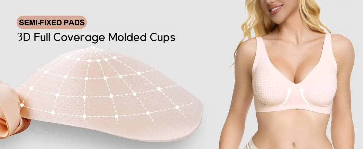 Jelly Wireless Bra for Women, Push Up Seamless T-Shirt Bras, Comfortable Plunge No Underwire Bra with Adjustable Straps