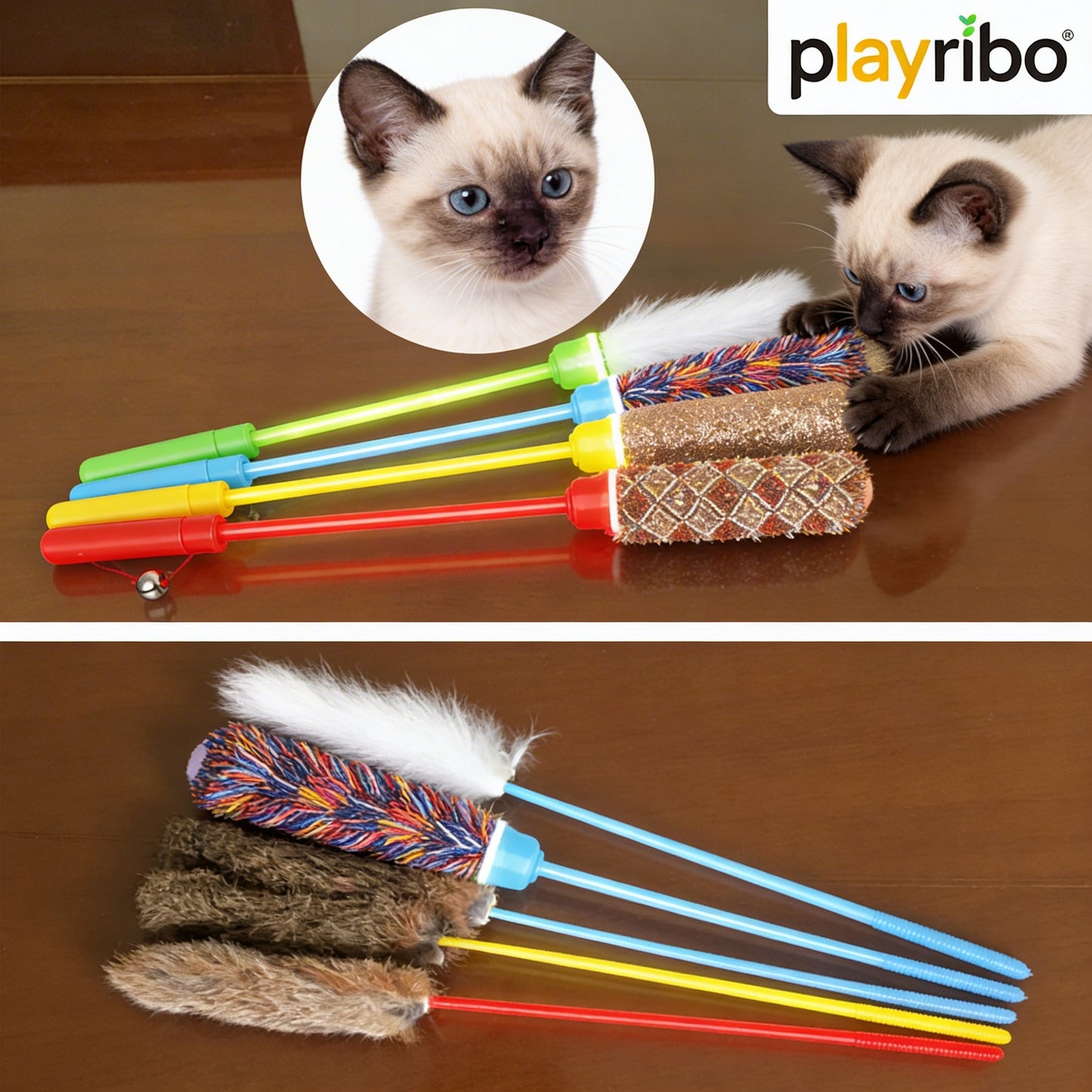 Playribo® Tug-of-War Cat Toy – Interactive Energy-Burning Toy for Cats | Durable Rope with Feather & Ribbon Ambush | Designed for Active Play
