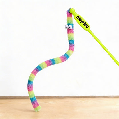 Playribo® Interactive Cat Toy – Tug-of-War with Feather Ambush | Energy-Burning Fun for Cats | Durable Rope Toy with Ribbon for Active Play