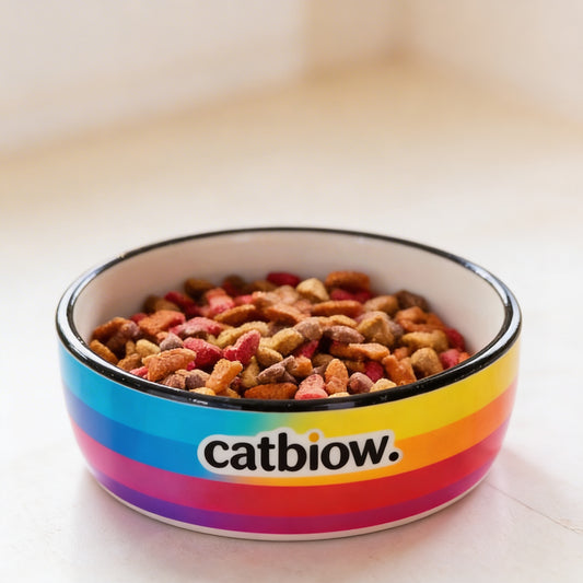 Cat Biow® Rainbow Ceramic Cat Bowl – Colorful, Durable Food & Water Bowl with Wide Design, Non-Slip Base