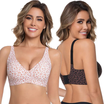 Jelly Wireless Bra for Women, Push Up Seamless T-Shirt Bras, Comfortable Plunge No Underwire Bra with Adjustable Straps