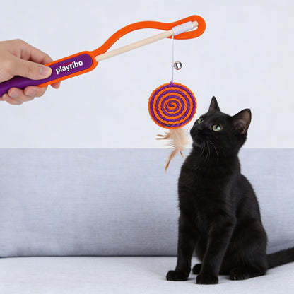 Playribo® Ultimate Interactive Energy-Burning Cat Toy – Tug-of-War & Wrestling with Feather Ambush | Durable Rope & Engaging Design for Active Cats | Exercise & Mental Stimulation