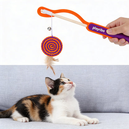 Playribo® Ultimate Interactive Energy-Burning Cat Toy – Tug-of-War & Wrestling with Feather Ambush | Durable Rope & Engaging Design for Active Cats | Exercise & Mental Stimulation