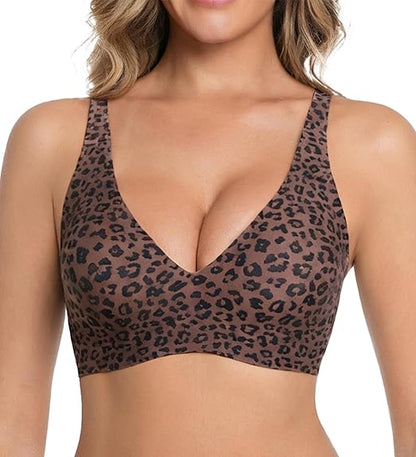 Jelly Wireless Bra for Women, Push Up Seamless T-Shirt Bras, Comfortable Plunge No Underwire Bra with Adjustable Straps