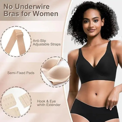 Jelly Wireless Bra for Women, Push Up Seamless T-Shirt Bras, Comfortable Plunge No Underwire Bra with Adjustable Straps
