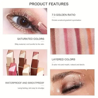 BWOGUE 6 Color Eye Shadow Stick | Twin Eyeshadow Stick | Two-Tone Shimmer Gradient Eyeshadow | Easy to Blend, Non Creasing Eye shadow | Waterproof Glitter | 24 Hour Stay (Shade No. 4 to 6)
