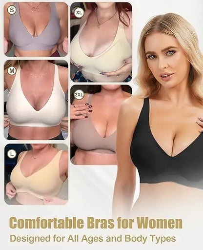 Jelly Wireless Bra for Women, Push Up Seamless T-Shirt Bras, Comfortable Plunge No Underwire Bra with Adjustable Straps