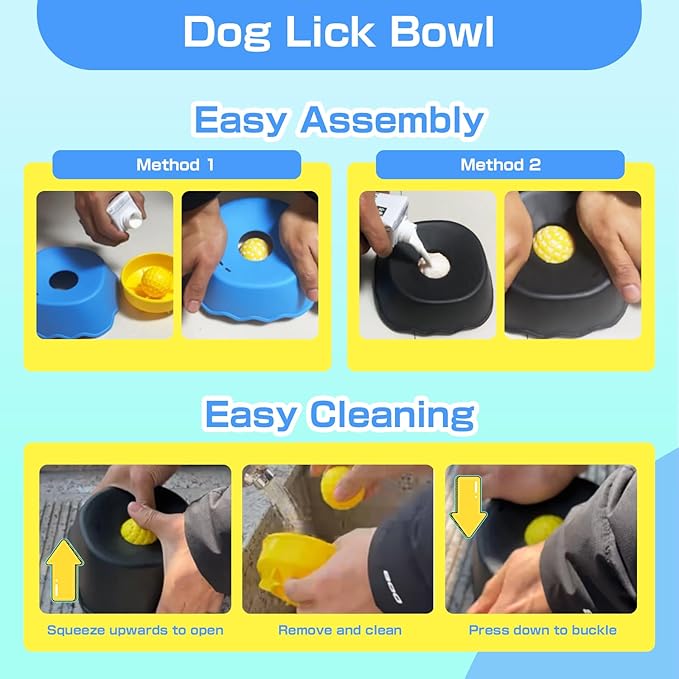 Dog Bowls for Liquid Treat, Anti-Slip【Entertained Ball-in】 Bone Broth Dog Lick Bowl, 3/4 Cup Yogurt Pup Lick Toy for Large Medium Small Breeds Dietary Supplement/Post-op Nutrition