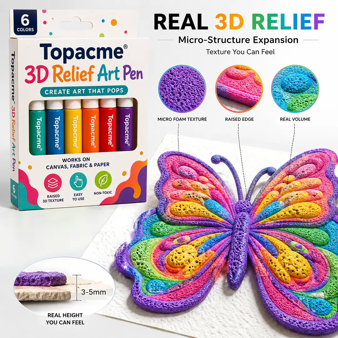 Topacme® 3D Relief Art Pen – Turn Flat Drawings Into Touchable 3D Art🪄