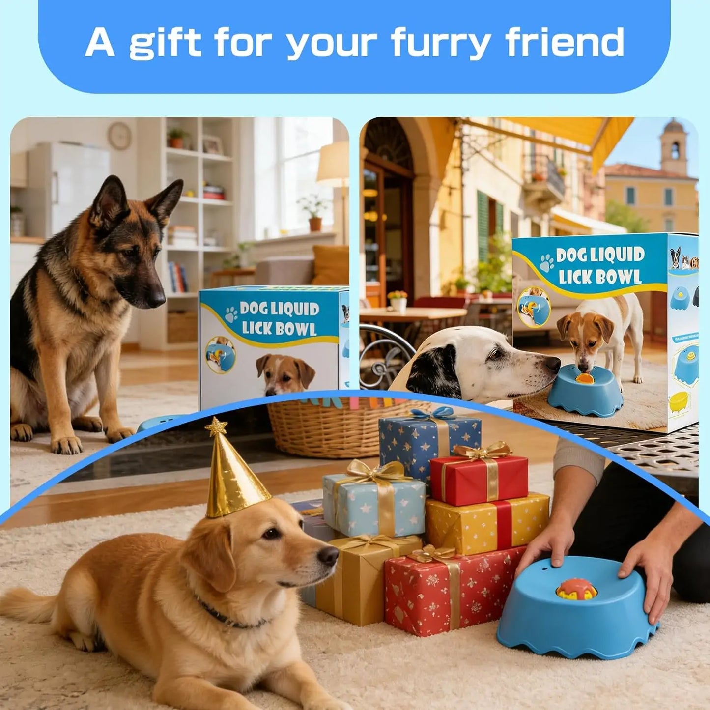 Dog Bowls for Liquid Treat, Anti-Slip【Entertained Ball-in】 Bone Broth Dog Lick Bowl, 3/4 Cup Yogurt Pup Lick Toy for Large Medium Small Breeds Dietary Supplement/Post-op Nutrition