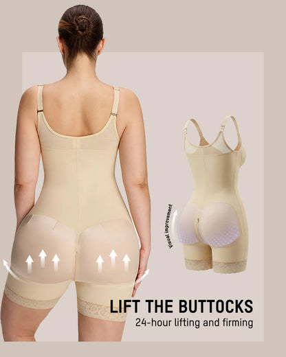 Women’s Colombian Shapewear Bodysuit – Tummy Control Butt Lifter with Zipper Crotch & Detachable Shoulder Straps