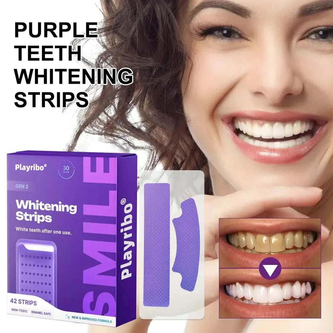 Radiant Smile 2.0 | Purple Teeth Whitening Strips with Color-Correction Technology | Enamel-Safe Formula for Sensitive Teeth | Peroxide-Free