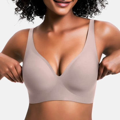 Jelly Wireless Bra for Women, Push Up Seamless T-Shirt Bras, Comfortable Plunge No Underwire Bra with Adjustable Straps