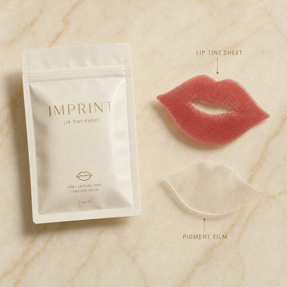 Exploded product anatomy of IMPRINT press-on lip tint sheet