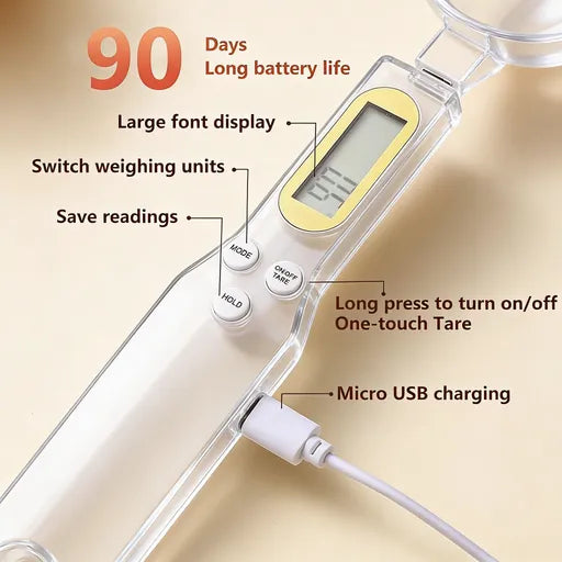 Digital Measuring Spoon Scale,High Precision Electronic Food Scale for Kitchen Gadgets and Daily Meals,300G/0.1G Gram Scale for, Home Cooks Bakers Chefs,Pet Dog Cat Ower,with Battery