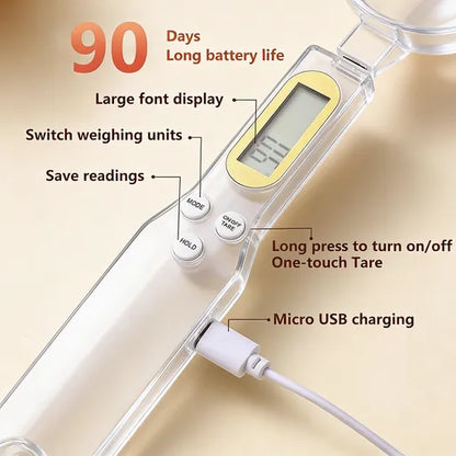 Digital Measuring Spoon Scale,High Precision Electronic Food Scale for Kitchen Gadgets and Daily Meals,300G/0.1G Gram Scale for, Home Cooks Bakers Chefs,Pet Dog Cat Ower,with Battery
