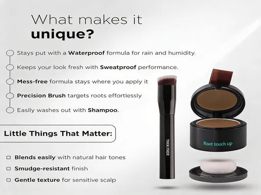 THICK FIBER Root Touch Up and Hairline Concealer - Water & Sweat Resistant Hair Loss Powder Set for Thinning Hair, Includes Brush