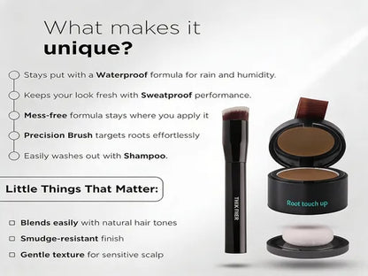 THICK FIBER Root Touch Up and Hairline Concealer - Water & Sweat Resistant Hair Loss Powder Set for Thinning Hair, Includes Brush