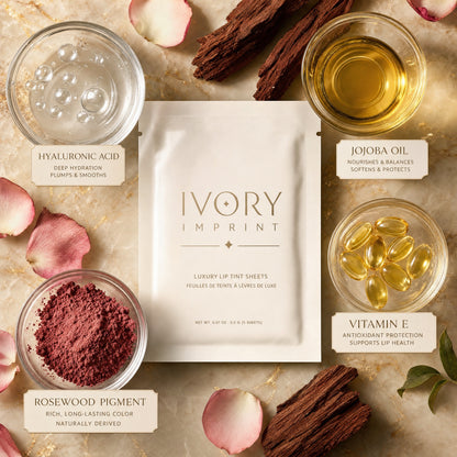 IMPRINT ingredients flat-lay — hyaluronic care and pigment film