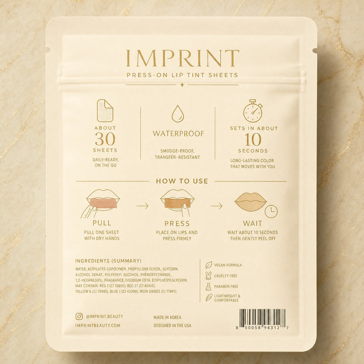 IMPRINT Press-On Lip Tint Sheets pack back