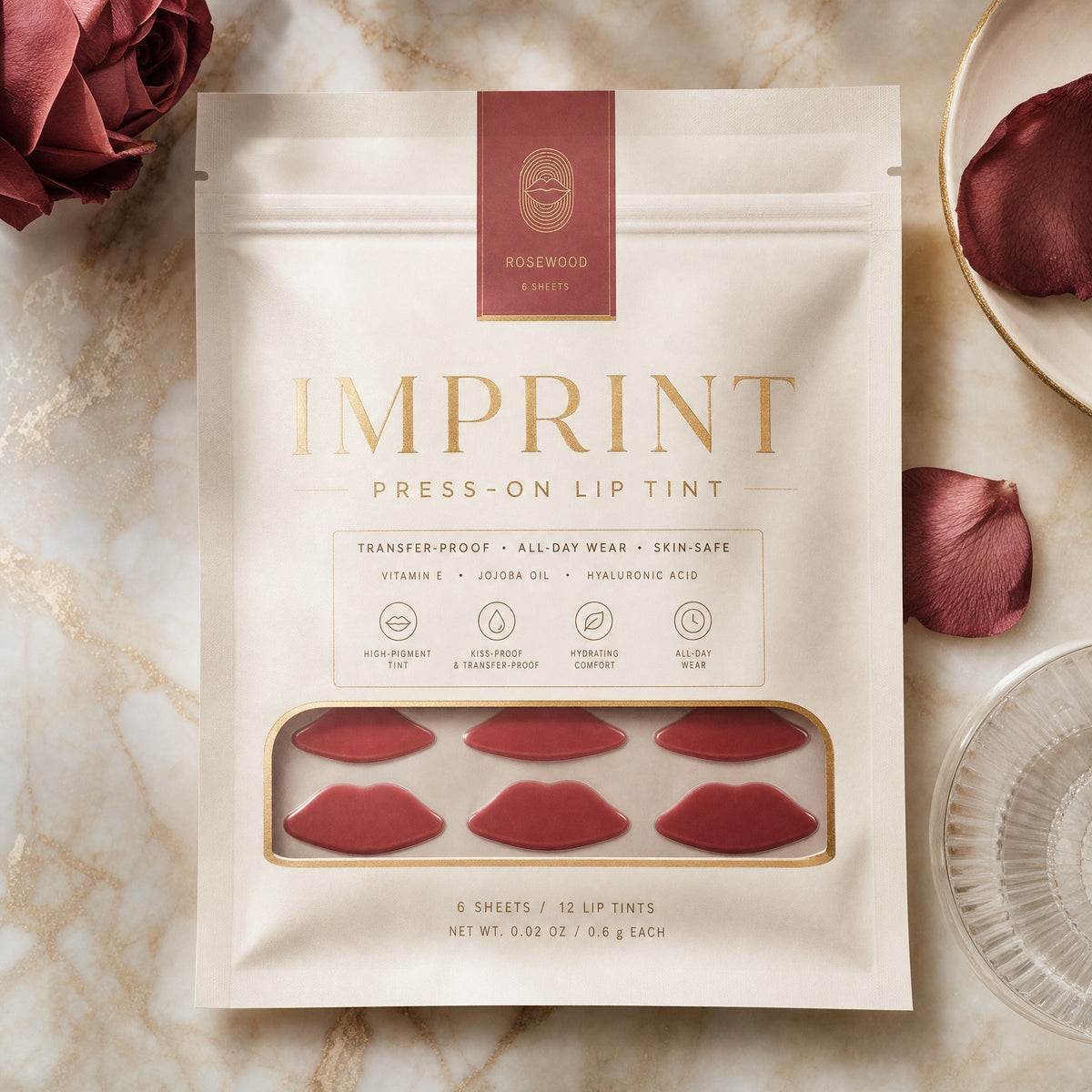 IMPRINT Press-On Lip Tint Sheets — premium ivory and champagne pack front