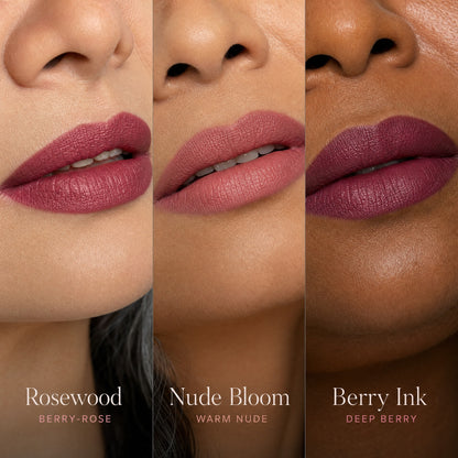 IMPRINT shade trio — Rosewood, Nude Bloom, Berry Ink